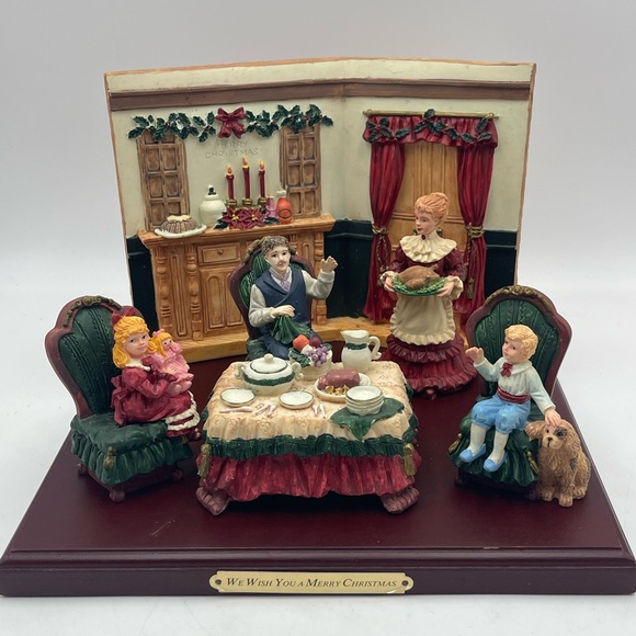 VTG 7pc Hand Painted Resin Night Before Christmas Victorian Family Dinner Scene - Picture 2 of 16